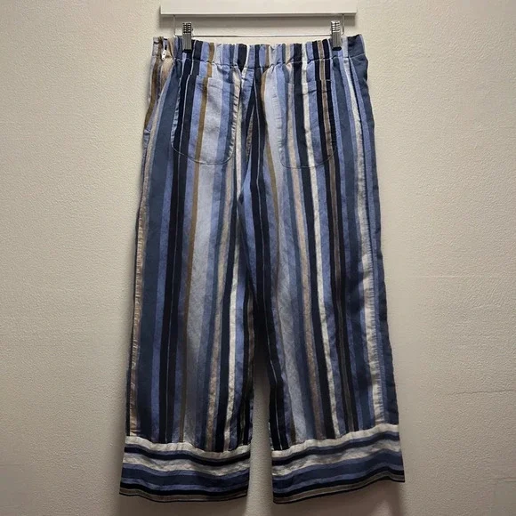 Vilagallo Women’s Crop Wide Leg Strip Pants Size 42 - Picture 2 of 7